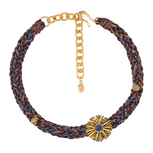 MONSECRET纽扣棕榈项圈设计感七股辫手工编织choker个性秋冬配饰