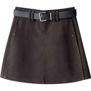 韩国chic咖色羊绒毛呢料西装短裙女秋冬洋气包臀A字百搭半身裙子