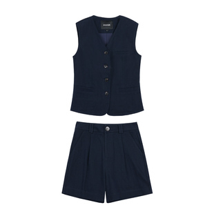 pusumede老钱调调 v领马甲背心女高级感气质无袖上衣休闲短裤套装
