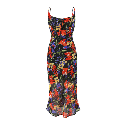 法式复古印花吊带连衣裙