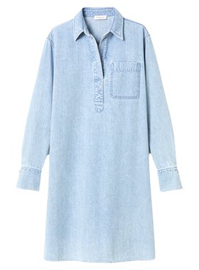 LAFAYETTE148/拉飞逸空气牛仔石洗H型牛仔连衣裙直筒衬衫式中长裙