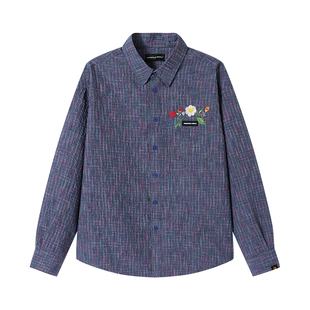 Dangerouspeople薛之谦dsp刺绣格纹泡泡纱长袖衬衫潮牌百搭衬衣夏