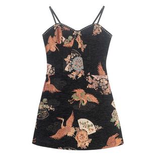 KEIKO 新中式提花吊带连衣裙26春季复古显瘦掐腰抹胸A字包臀短裙