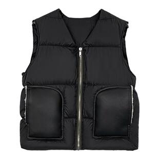 蔡徐坤同款RO风格暗黑秋冬保暖一体口袋拼接无袖羽绒马甲背心外套