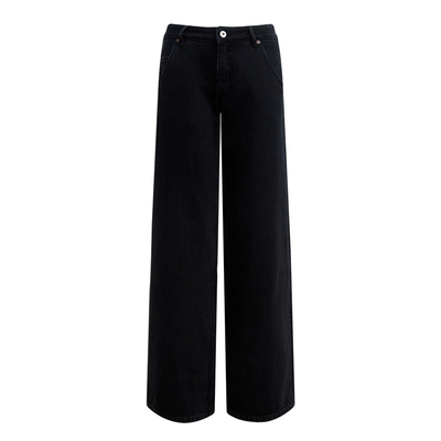 SMIIIL复古黑色纯棉直筒牛仔裤女