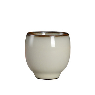 青瓷龚炳明全手工小茶杯哥窑铁胎闻香杯蛋白釉功夫茶具陶瓷主人杯