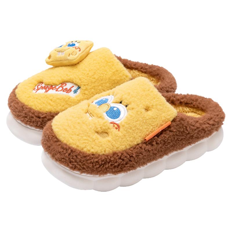 海绵宝宝棉拖鞋女秋冬季2025新款可爱居家厚底月子情侣毛绒棉鞋男