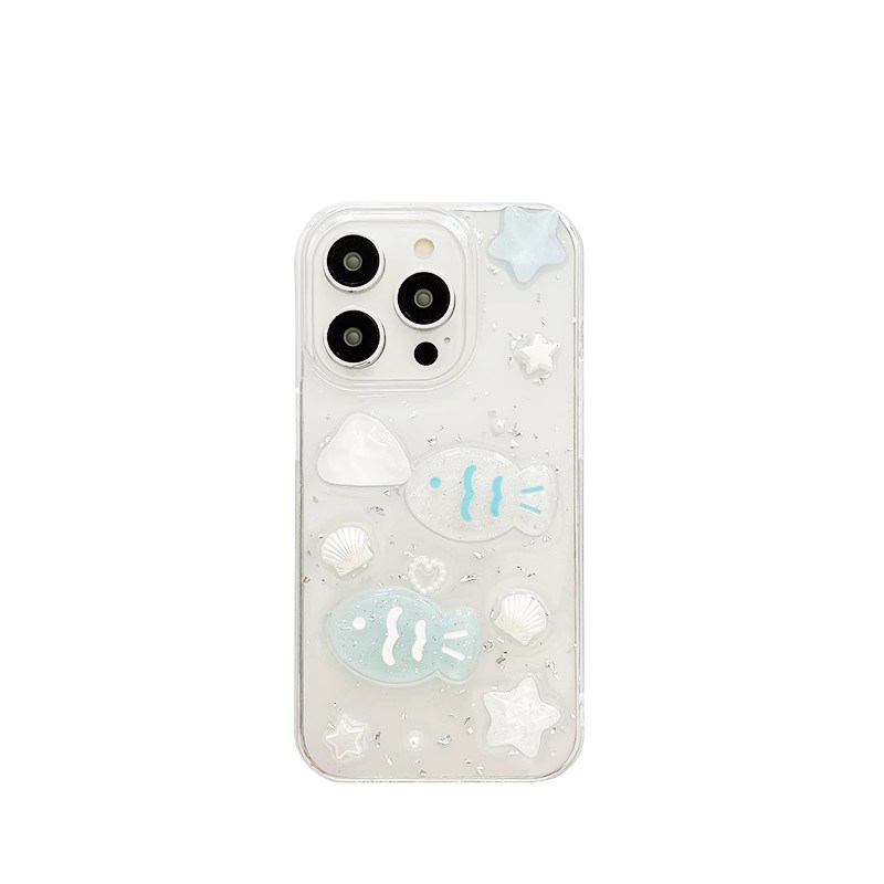 立体海洋贝壳小鱼适用OPPOreno14手机壳13滴胶12/11创意A6PRO/A1/A2/A3防摔套A5PRO潮K12