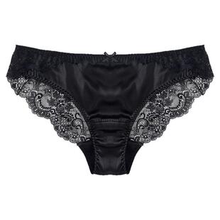 韵扉真丝桑蚕丝新款内裤女性感蕾丝花边女士低腰透气丝滑三角裤