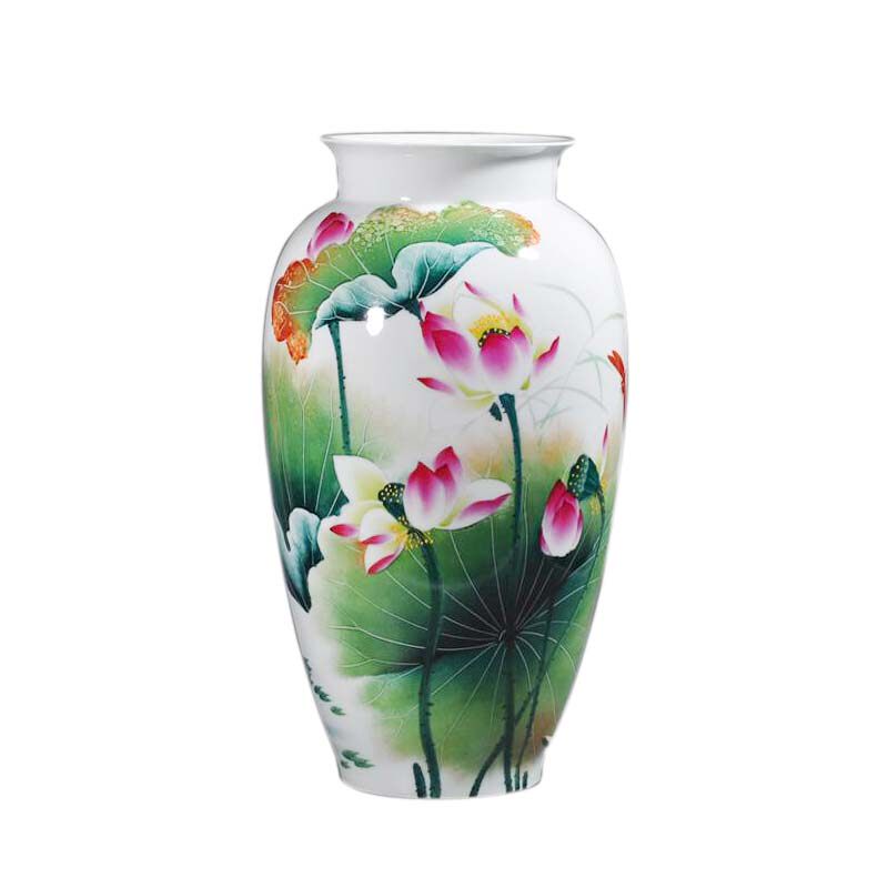 陶瓷花瓶摆件 仿古手绘青花瓷釉里红金鱼缸瓷器 景德镇客厅装饰品