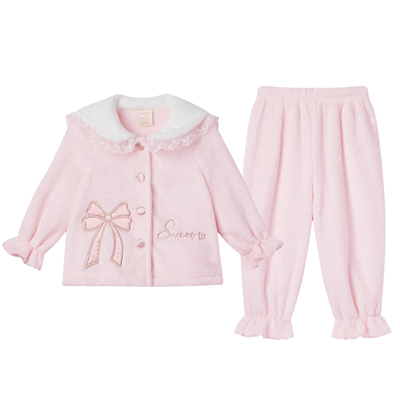 雪雅可法兰绒冬季保暖海军领睡衣