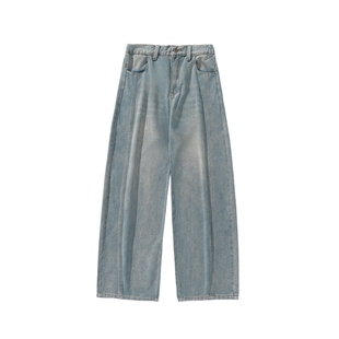 男士美式水洗牛仔裤男款春季休闲弯刀裤宽松直筒裤子2026新款男裤