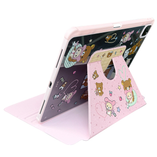 九点半可爱粉色波点松弛熊三折旋转平板壳适用于苹果2026新款iPadAir811寸/pro保护套第十二代亚克力平板套