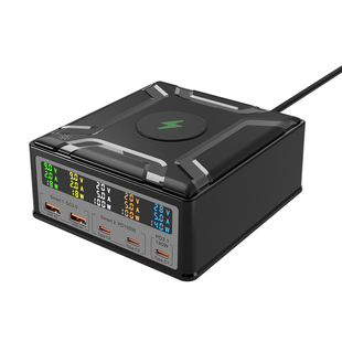 260W氮化镓Typec多口充电器160W大功率桌面充电站140W笔记本电脑PD快充工作室多孔电源排插手机无线充电桩65W