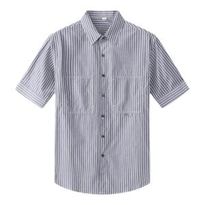 夏季简约绅士 休闲设计感纯棉条纹短袖衬衫商务男士休闲半袖衬衣