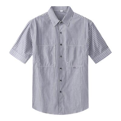 休闲纯棉条纹短袖衬衫