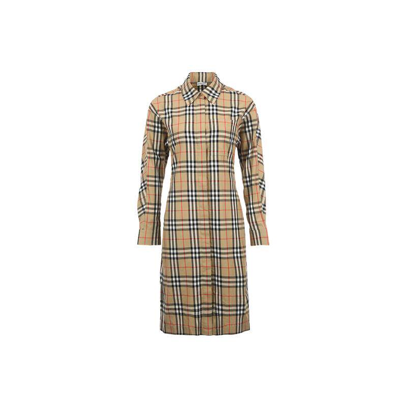 【自营】BURBERRY/博柏利女士26年春夏腰部调节格纹衬衫式连衣裙