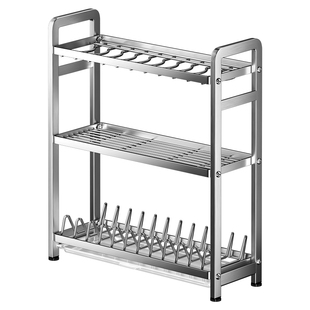 窄款厨房碗碟收纳架沥水架置物架台面碗盘架不锈钢双层碗柜小尺寸