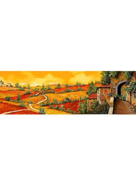 暖色调床头画挂画手绘风景治愈系