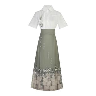 半身裙女夏2025国风汉元素改良松紧腰学生新中式上衣配马面裙套装