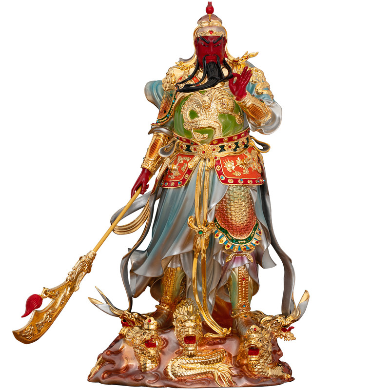 纯铜釉彩镶宝武财神关公神像摆件