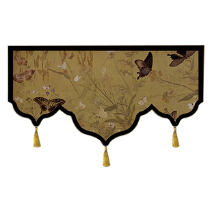 新中式中古风异形帘头门头帘短帘门帘隔断帘遮挡帘装饰门楣免打孔