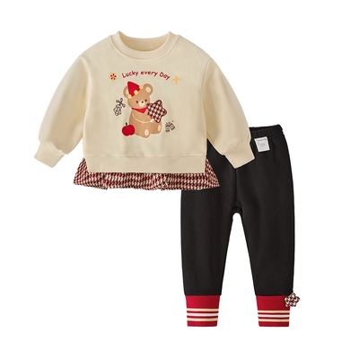 [抗菌蓄热]女童套装红色小童加绒童装拜年服冬季两件套宝宝春装女