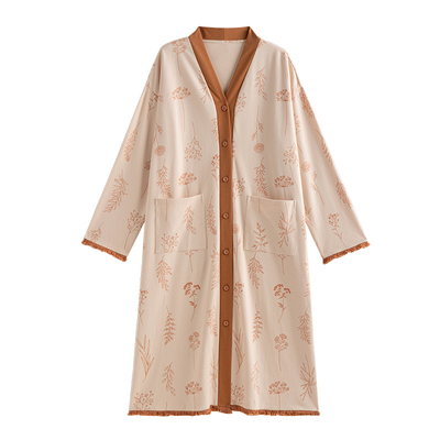 睡裙女纯棉长袖孕妇大码开衫睡衣