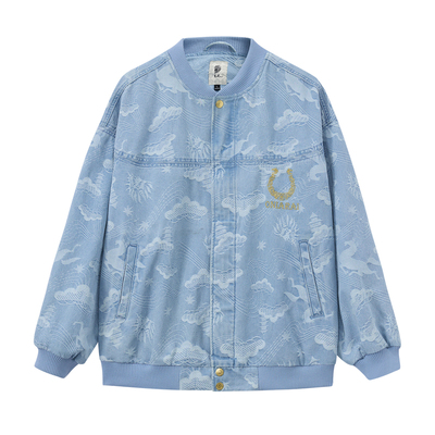 ONIARAI/鬼洗26春季马纹松叶提织金马蹄棒球领牛仔外套男 B340250