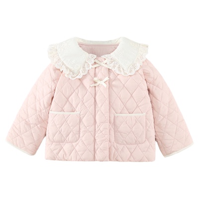 翻领甜美花边加绒加厚外套女童
