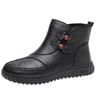 老北京布鞋女靴子冬季老人棉鞋加绒保暖防滑妈妈鞋中老年软底短靴