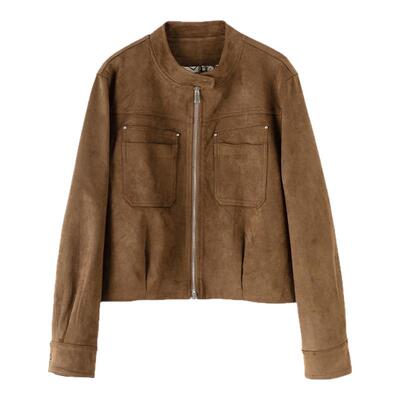 忆霏春款小个子仿牛皮绒机车服