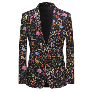 本派休闲西装男个性印花演出服花之夜ins痞帅西服男主持人礼服男