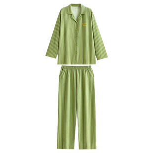 悦内睡衣女士秋季春款长袖纯棉舒适家居服秋天大码条纹可外穿套装