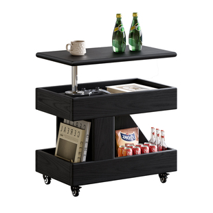 全实木可升降小推车旋转边几客厅茶几橡木床边桌可移动沙发侧边桌