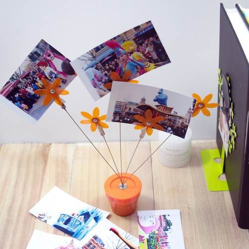 1厂家直供INS创意设计家居店铺塑料照片花盆夹装饰花5彩色头桌面