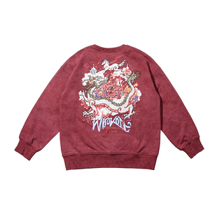 WOOKONG悟空2026新款马年限定白龙马刺绣卫衣水洗肌理男女国风潮