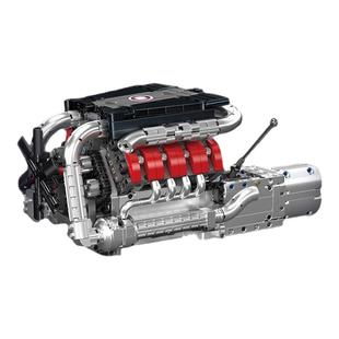 宇星模王旗舰店汽车V8发动机可电动遥控换挡引擎模型拼装积木玩具