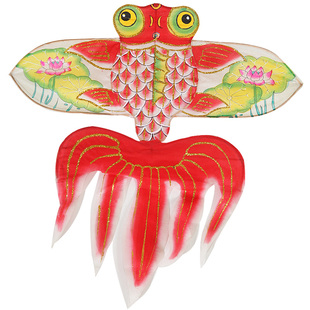 传统手工非遗民俗真丝手绘烫金纸鸢描金荷花红色金鱼拍照摄影风筝