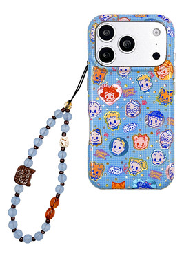 kaia 日韩蓝格纹卡通原田治头像适用苹果17promax手机壳iphone16pro新款13女14pro带链条15pro双层防摔手机套