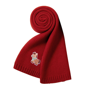 新年好彩头可爱小马红色针织围巾女冬季本命年保暖学生羊毛围脖