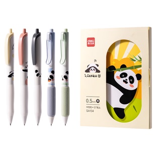 【2件7折】得力熊猫胖达中性笔学生0.5速干st笔头高颜值可爱水笔学生书写刷题备考考试用学生礼物中性笔礼盒