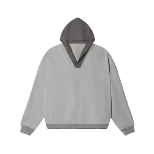 JUMPNEXT 秋冬毛线拼接落肩连帽加绒卫衣设计感小众慵懒休闲帽衫