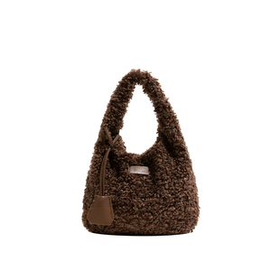 橙子少女ins风羊羔毛手提包女2026春甜美百搭软糯毛绒包包手拎包