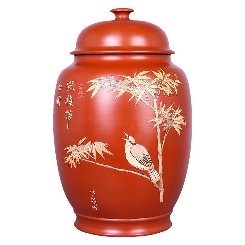 复烧红彩雕25饼茶缸李正龙老师