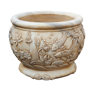 汉白玉石雕鱼缸家用门海庭院石头花盆摆件别墅大石缸养花石槽包邮