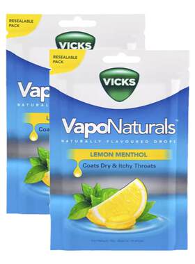 英国息可舒2袋VICKS无糖天然果汁柠檬薄荷蜜润喉糖19粒喉咙痛咽炎