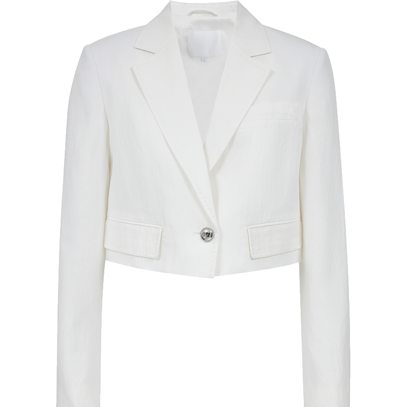 ONLY2025秋季新款莱赛尔挺阔面料手工绗缝领口高腰短款西服外套女