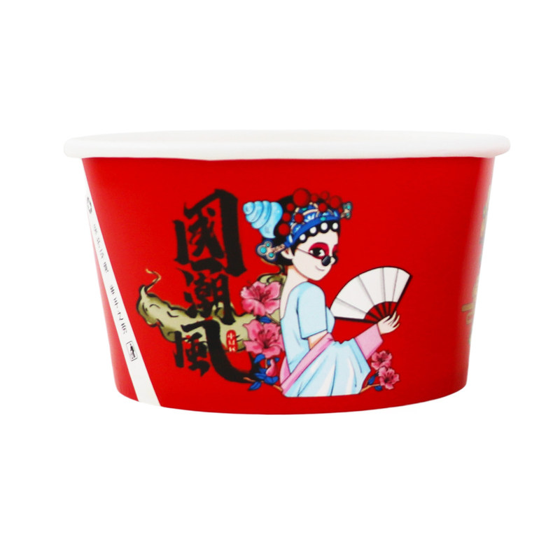 加厚圆形国潮纸碗一次性野餐盒家用泡面碗火鸡面打包盒盖浇饭碗