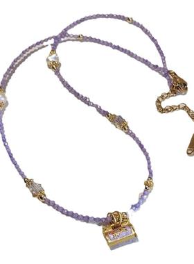 国风复古珍珠蝴蝶天然石项链女